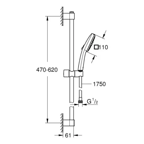 Grohe Tempesta CUBE 110 TUS SET SA KLIZNOM SIPKOM 2F 26904003 - tehnički crtež