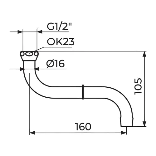 Rosan Izliv S 160 - ø16 mm - za A57 PIS16016 - tehnički crtež