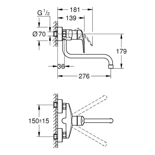 Grohe Eurosmart Zidna slavina 32224003 - tehnički crtež