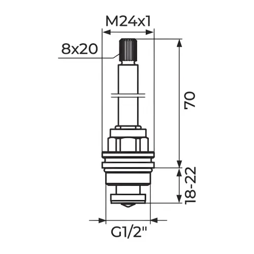 Rosan Gornji deo 1/2" - M24, duboka ugradnja PGD8012D - tehnički crtež
