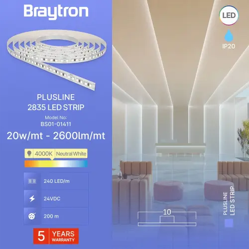 Braytron LED Traka 20W 240LED 2835 4000K 24V IP20 10M BS01-01411