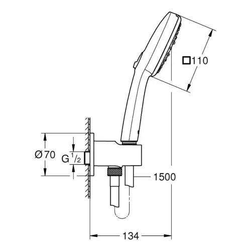Grohe Tempesta CUBE 110 tuš ručica SET 26910003 - tehnički crtež