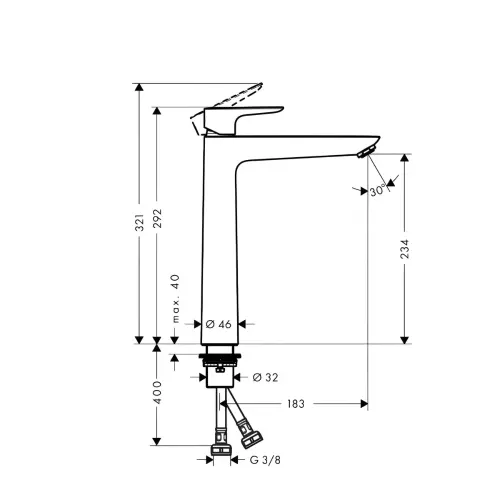 Hansgrohe Talis E 240 za lavabo 71716000 - tehnički crtež
