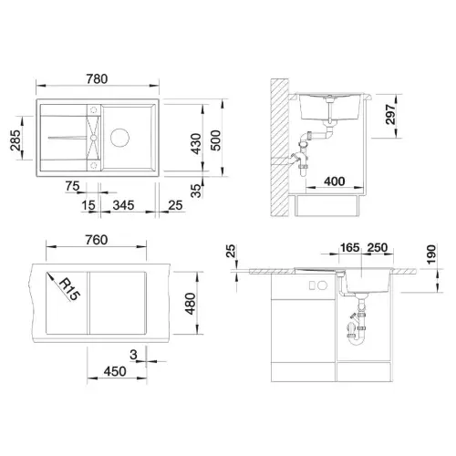 Blanco METRA 45 S Crna silgranit 525915
