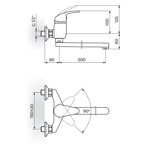 Rosan King Zidna 200mm J321020 - tehnički crtež