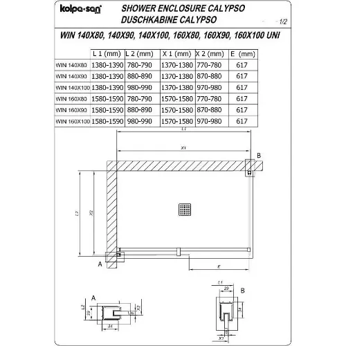Kolpa WIN 160X90-UNI SBR/1 CALYPSO 517650