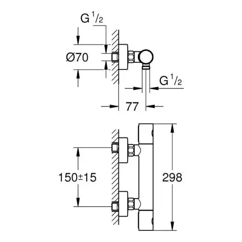 Grohe GRT800 Cosmopolitan TERMO za tus kadu 34765000 - tehnički crtež