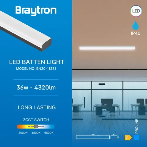 Braytron LED Linijska Svetiljka 1.2M 36W Crni CCT BN20-11281