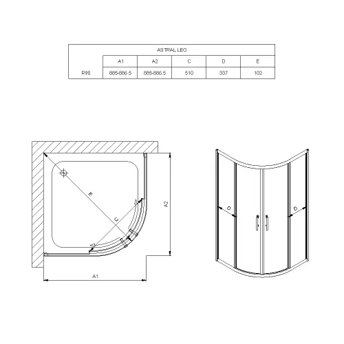 Astral Leo R90x195cm/8mm Nano easy CL - tehnički crtež