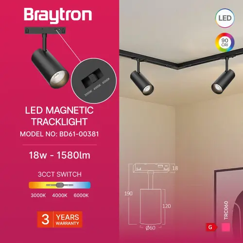 Braytron Magnetni Spot Reflektor 18W Crni CCT 48VDC BD61-00381