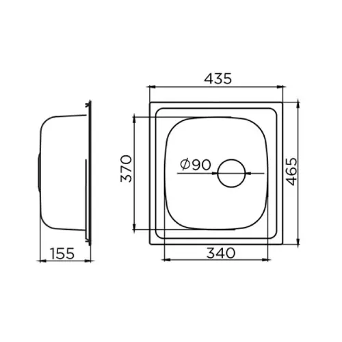 Metalac Quadro Reljefna 1D Inox sudopera fi 90 -kockica 465 x 435 123324 - tehnički crtež
