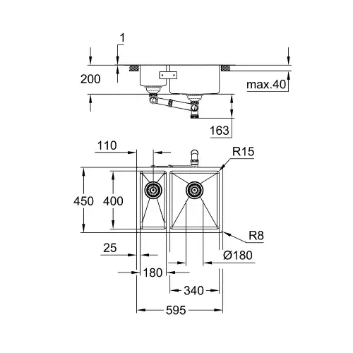 Grohe K700 sudopera 60 -S 58,5/44 1.5 rh 31576SD1 - tehnički crtež