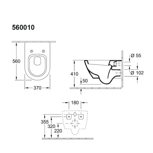 Villeroy & Boch Subway 2.0 wc šolja konzolna 56001001 - tehnički crtež