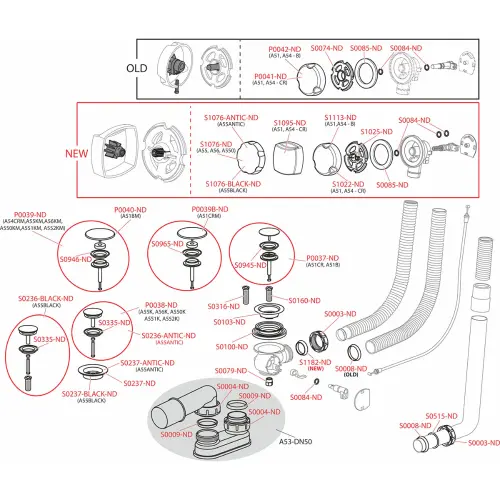 Alca sifon za kadu automatski Crna -mat okrugli A55BLACK - tehnički crtež