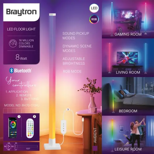 Braytron Podna Lampa 8W-RGBW-H154-5VDC BH70-01090