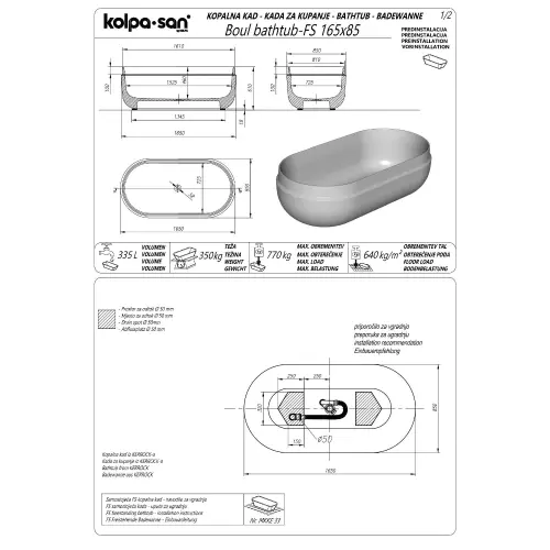Kolpa BOUL BATHTUB-FS 165x85 SAND/WHITE