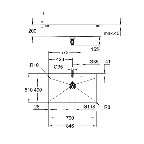 Grohe K800 sudopera 90 -S 84,6/56 1.0 31584SD1 - tehnički crtež
