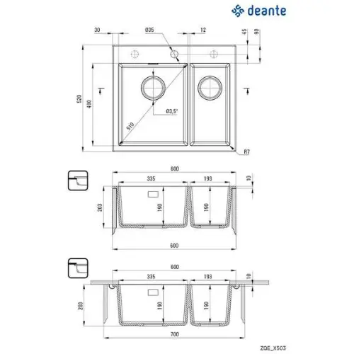 Deante Eridan ZQE N503 ugradna Crna 520x600/203mm