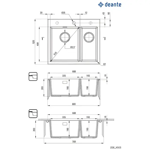 Deante Eridan ZQE N503 ugradna Crna 520x600/203mm