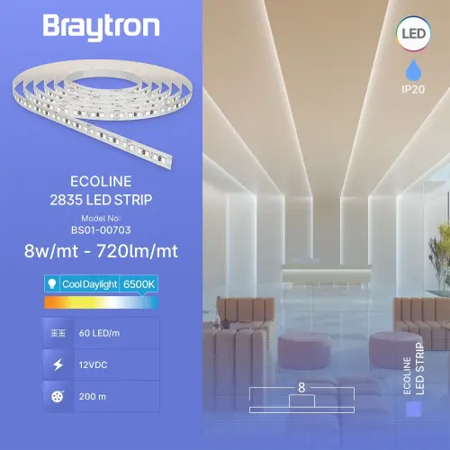Braytron LED Traka 8W 60LED 2835 6500K 12V IP20 10M BS01-00703