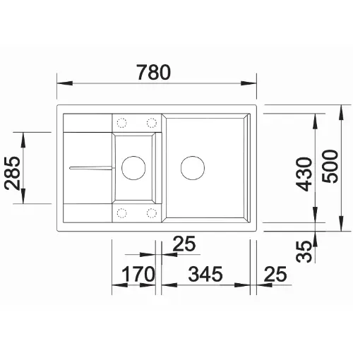 Blanco METRA 6 S Compact bela sa p.č. 513468 - tehnički crtež