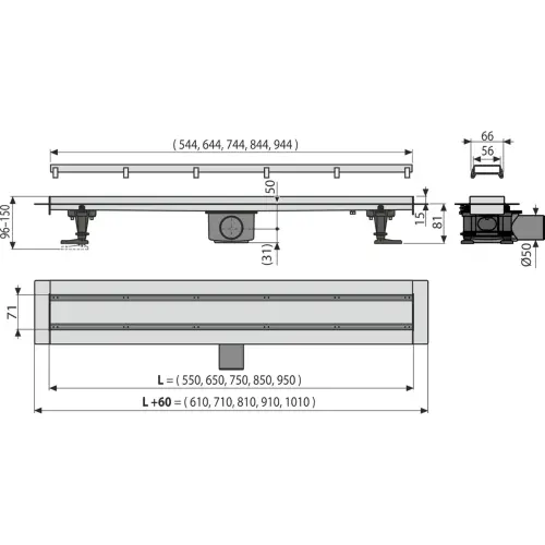 Alca APZ13 850mm DOUBLE9 FIT AND GO - tehnički crtež