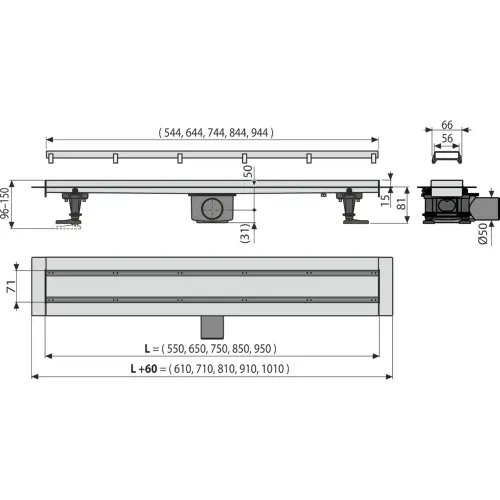 Alca APZ13 550mm DOUBLE9 FIT AND GO - tehnički crtež