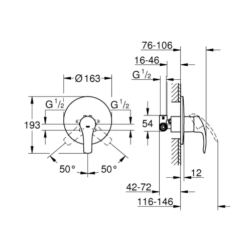 Grohe Eurosmart mešač 33556002 - tehnički crtež