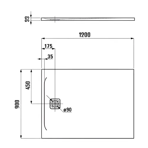 Laufen Pro Marbond tuš kada 120x90 od livenog mermera 2.1095.8.000.000.1 - tehnički crtež