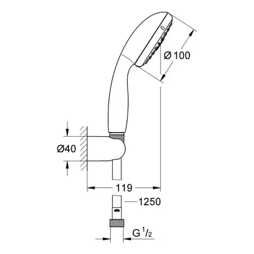 Grohe Tempesta 100 tuš ručica set 2 funkcije 27799001 - tehnički crtež