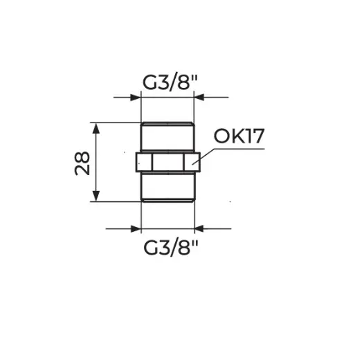 Rosan DUPLA NIPLA 3/8 PN3838 - tehnički crtež