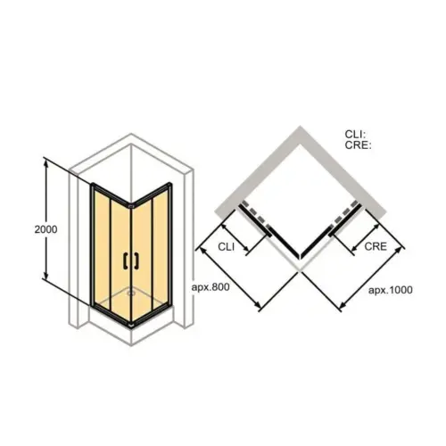 Huppe Classics 2 Tuš kabina 80x100 pravougaona Silver H=2000 - tehnički crtež