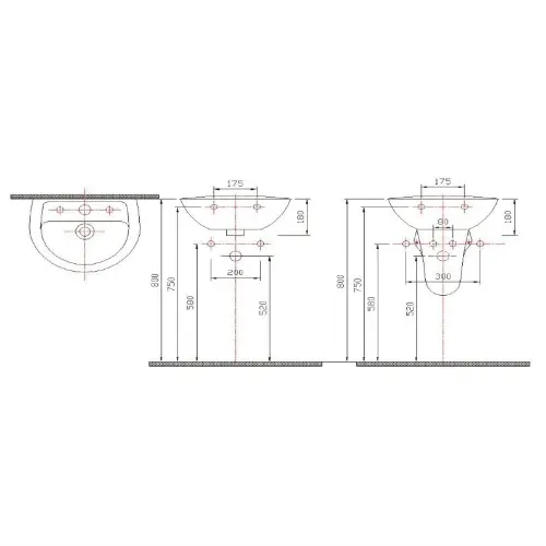 Alvit Oval 45x35 lavabo - tehnički crtež