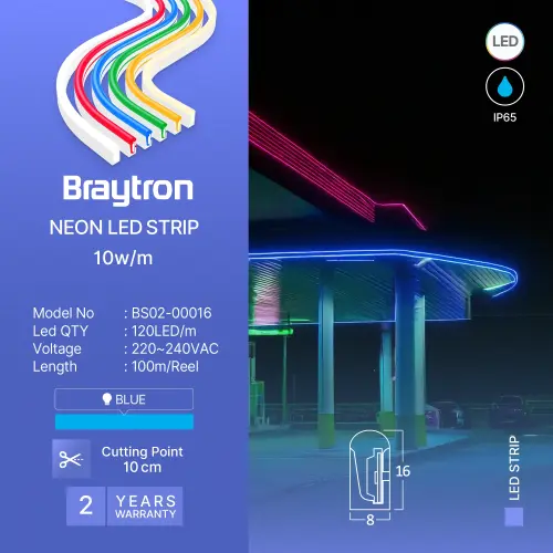 Braytron LED Neon Traka 8X16 220V Plava BS02-00016