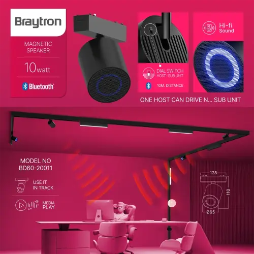 Braytron Zvučnik za Magnetnu Šinu 10W Crni 48VDC BD60-20011