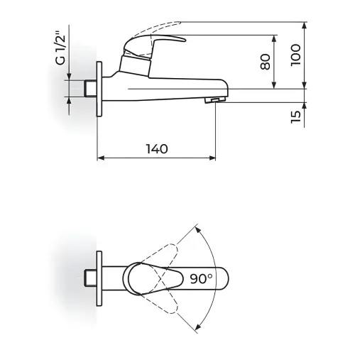Rosan Perla ventill za jednu vodu JP521001 - tehnički crtež