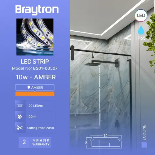 Braytron LED Traka 220V 8W 120LED 2835 Amber 220V IP54 BS01-00507