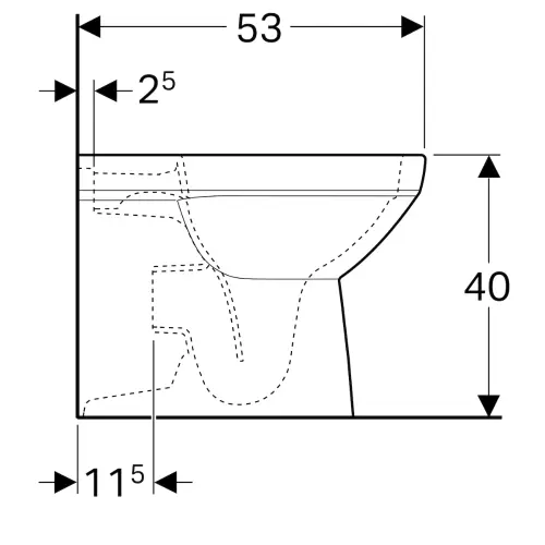 Geberit Selnova Square WC šolja back to wall rimfree - tehnički crtež