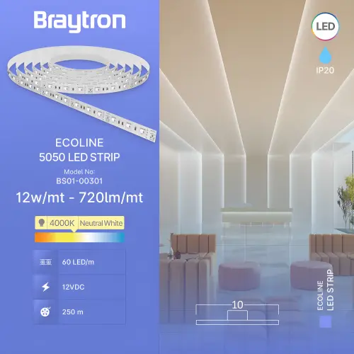 Braytron LED Traka 12W 60LED 5050 4000K 12V IP20 5M BS01-00301
