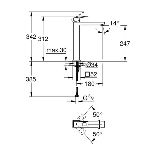 Grohe Eurocube za lavabo XL size 23406000 - tehnički crtež