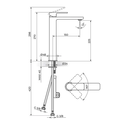 Rosan S2 za lavabo Visoka 230109 - tehnički crtež