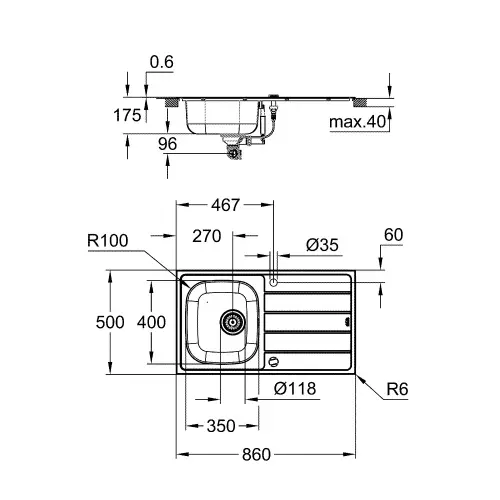 Grohe K200 sudopera Bundle 45 -S 1.0 rev 31562SD1 - tehnički crtež