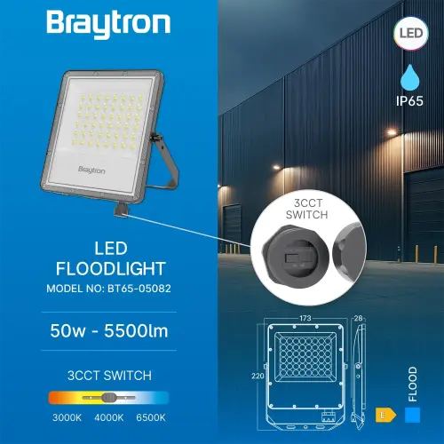 Braytron LED Reflektor 50W Sivi CCT IP65 BT65-05082