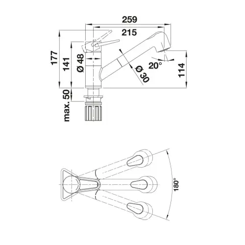 Blanco WEGA-S II bela 526421 - tehnički crtež