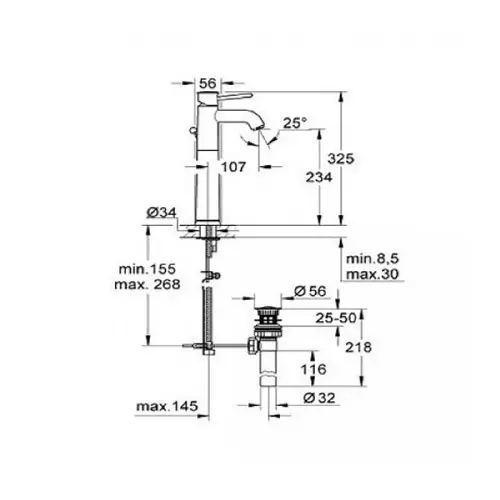 Grohe BauClassic za lavabo Visoka 32868000