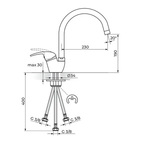 Rosan King za sudoperu - 3 cevi - cevni izliv 230 mm ( o25 mm )