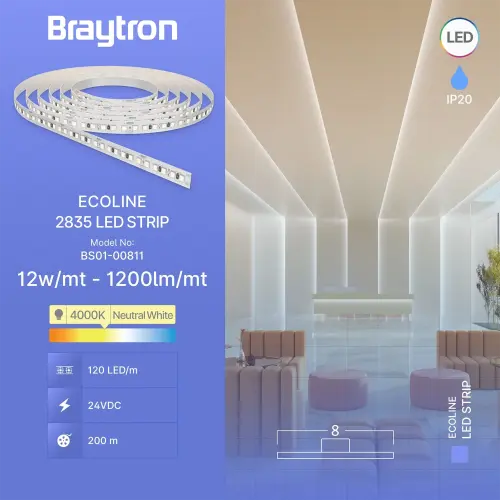 Braytron LED Traka 12W 120LED 2835 4000K 24V IP20 10M BS01-00811