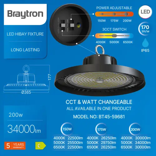 Braytron LED Industrijsko Zvono 200W Crni CCT IP65 BT45-59681