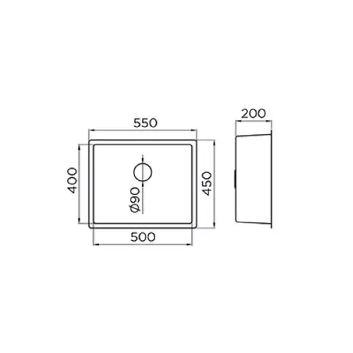 Metalac Quadro ARTInox 500 sa sifonom fi90, Podgradna sudopera 550x450