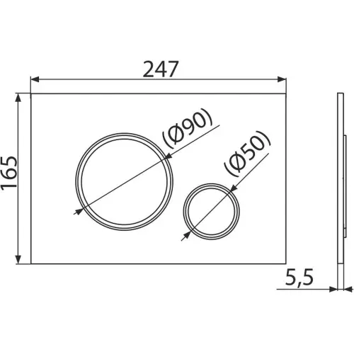 Alca tipka Thin M778 Crna mat hrom krug - tehnički crtež